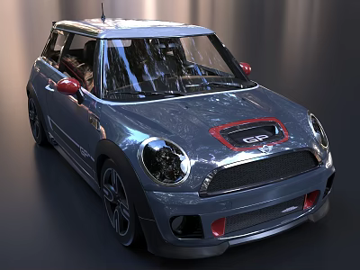 Mini Cooper GP Silver Gray Compact Hatchback With Red Accents Sporty Design And Alloy Wheels 3d model