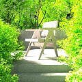 Wooden Rattan Outdoor Leisure Chair Surrounded by Green Plants in Garden