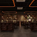 Vintage Style Bar Interior Design With Wooden Counters Decorative Lights Wall Posters And Chairs