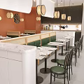 Bright Modern Japanese Restaurant Interior With Terrazzo Tables Rattan Chairs And Comfortable Green Booths