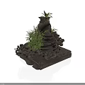 Modern Stone Decorative Sculpture Featuring Green Plants and Natural Rock Design