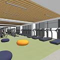 Fitness Gym Interior With Workout Equipment And Pool Tables For Sports Activities