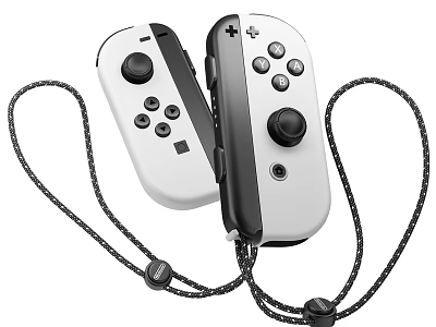 White And Black Digital Game Controllers With Dual Handles And Wrist Straps 3d model
