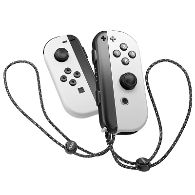 White And Black Digital Game Controllers With Dual Handles And Wrist Straps 3d model