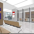 Modern Bank Lobby Interior With Service Counter Self-service Machines Sofas And Marble Floor