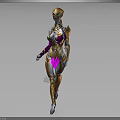 Sci Fi Female Character With Gold Purple Silver Armored Suit And Futuristic Design
