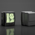Black And Gray TV Sets With Animated Character Display And Side View On Glossy Surface
