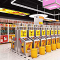 Funny Bugs Themed Shopping Mall Store With Yellow Storefront Glass Doors And Product Displays