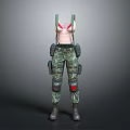 Camouflage Tactical Clothing Set With Knee Pads Boots Red Suspenders And White Top
