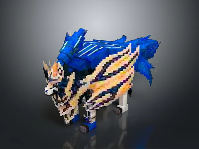 Fantasy Mythical Blocky Creature With Blue Wings Yellow Mane And Intricate Design 3d model