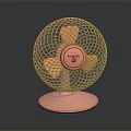 Stylish Orange Round Air Conditioning Fan With Mesh Cover And Pink Base