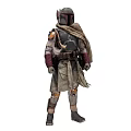Game Movie Character Armored Warrior with Helmet Cloak and Battle Gear Design