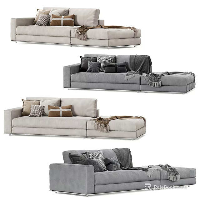 Modern Chaise Lounge Sofa Designs With Soft Cushions And Throw Blankets In Neutral Tones 3d model 