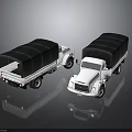 White Cargo Trucks With Black Canvas Covered Beds For Transportation