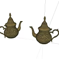 Traditional Brass Teapots With Intricate Decorative Patterns On White Background