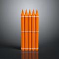 Five Orange Pencils Neatly Arranged With White Bands On Gray Gradient Background With Reflection 3d model