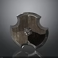 Medieval Shield Weapon With Wooden Body Metal Frame And Central Star Decoration