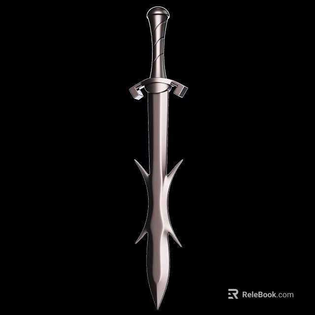 Shiny Metallic Sword With Ornate Hilt Detailed Guard And Double Edged Blade 3d model 