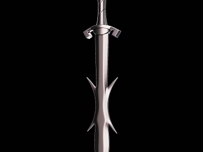 Shiny Metallic Sword With Ornate Hilt Detailed Guard And Double Edged Blade 3d model