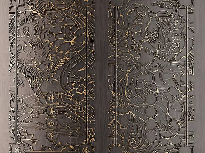 Intricate Traditional Carved Patterns With Floral And Bird Motifs In Golden Accents 3d model