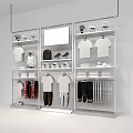 Modern Retail Display Rack with Hanging Clothing Shirts Pants Shoes Bags and Hats
