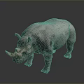 Gray Rhinoceros Sculpture Standing With Textured Skin Single Horn And Dark Background