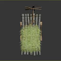 Handmade Bamboo Raft With Green Leaf Canopy And Wooden Paddle Structures