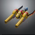 Futuristic Golden Twin Laser Cannon With Red Blue Accents And Mechanical Structure