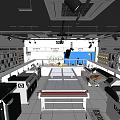 Industrial Workshop Interior With Workbenches Machinery Equipment And Display Screens