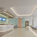 Bright Hospital Outpatient Clinic Reception With Medical Staff And Waiting Area