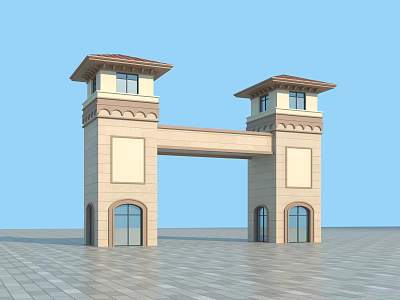 European-style gate entrance archway 3d model