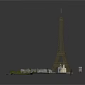 Eiffel Tower Model Display With Miniature Buildings Trees And Platform