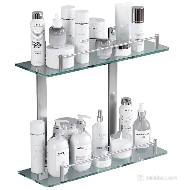 Bathroom Accessories Double Layer Glass Shelf With Metal Frame And Toiletries Storage 3d model 
