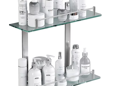 Bathroom Accessories Double Layer Glass Shelf With Metal Frame And Toiletries Storage 3d model
