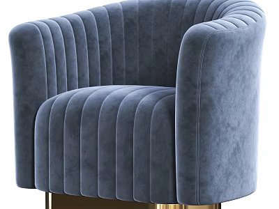 Modern Blue Velvet Armchair With Vertical Tufted Design And Gold Metal Legs 3d model