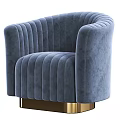 Modern Blue Velvet Armchair With Vertical Tufted Design And Gold Metal Legs