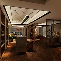 Luxury Warm Office Interior Design With Wooden Partitions And Built In Wine Bar Space