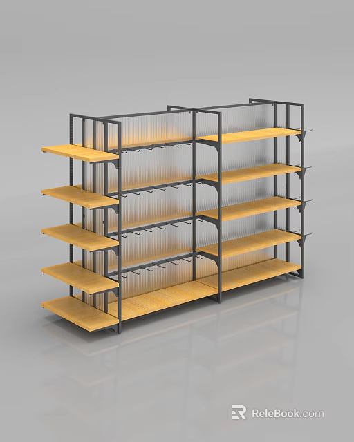 Open Design Display Shelving Units with Metal Frame and Wooden Shelves for Retail Stores 3d model 