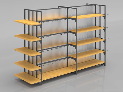 Open Design Display Shelving Units with Metal Frame and Wooden Shelves for Retail Stores 3d model