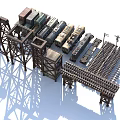 Industrial equipment train rail container railway bridge traffic light game props ornaments 3d model