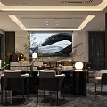 Elegant Modern Living Dining Room Interior With Sofa Dining Table Bookshelves And Large Windows
