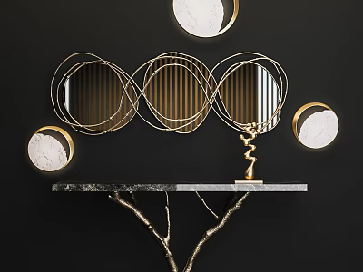 Elegant Modern Console Table With Marble Top And Gold Circular Mirrors Sculpture 3d model