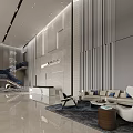 Modern Lobby Reception Desk Interior With Sofa Chairs Marble Floor And Chandelier Design