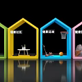 Commercial Equipment Colorful House Shaped Display Units with Health Zones Basketball Hoop Sofa and Plants