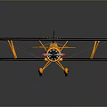 Yellow Biplane Model With Black Wings Tail And Detailed Propeller On Dark Background