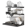 Modern Kitchenware Storage Rack With Plates Glasses Bowls And Utensils 3d model