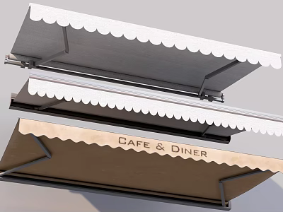Scalloped Edge Awnings for Cafe Diner Outdoor Use in White and Brown Design 3d model