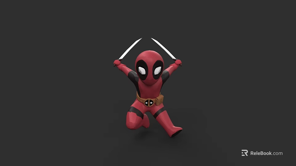 Deadpool Game Character In Red And Black Costume With Dual Swords Action Pose 3d model 