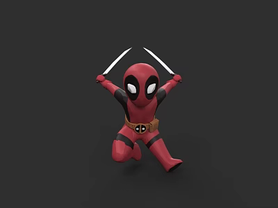 Deadpool Game Character In Red And Black Costume With Dual Swords Action Pose 3d model