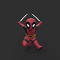 Deadpool Game Character In Red And Black Costume With Dual Swords Action Pose